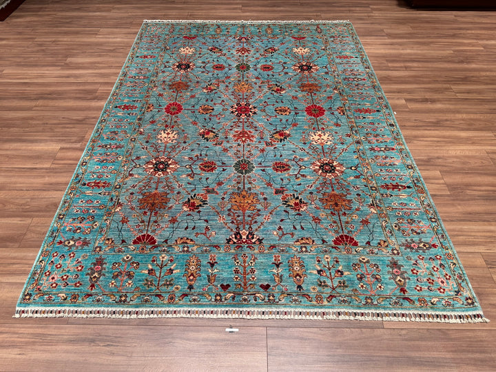 Sultani Binbirgece Orjinal El Dokuması Turkuaz Kök Boya Yün Halı 210x292 6.51 Metrekare - 7x10 ft