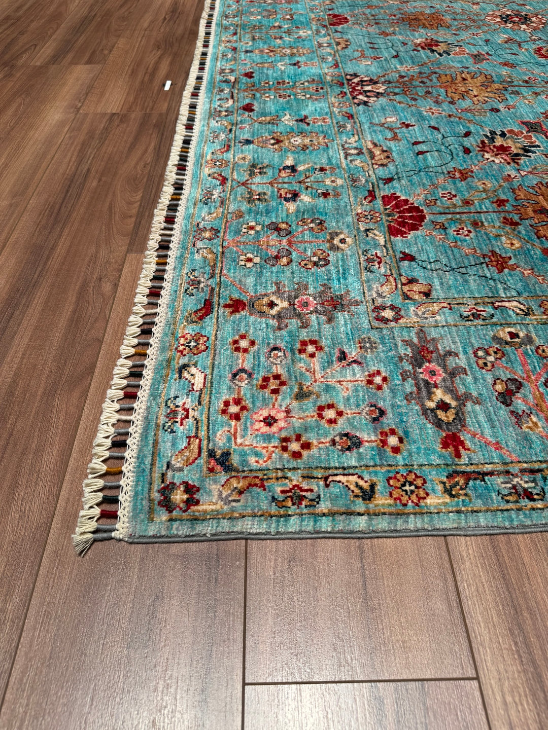 Sultani Binbirgece Original Hand Woven Turquoise Vegetable Dyed Wool Carpet 210x292 6.51 Square Meters - 7x10 ft