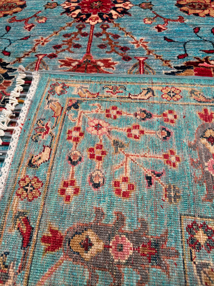 Sultani Binbirgece Original Hand Woven Turquoise Vegetable Dyed Wool Carpet 210x292 6.51 Square Meters - 7x10 ft