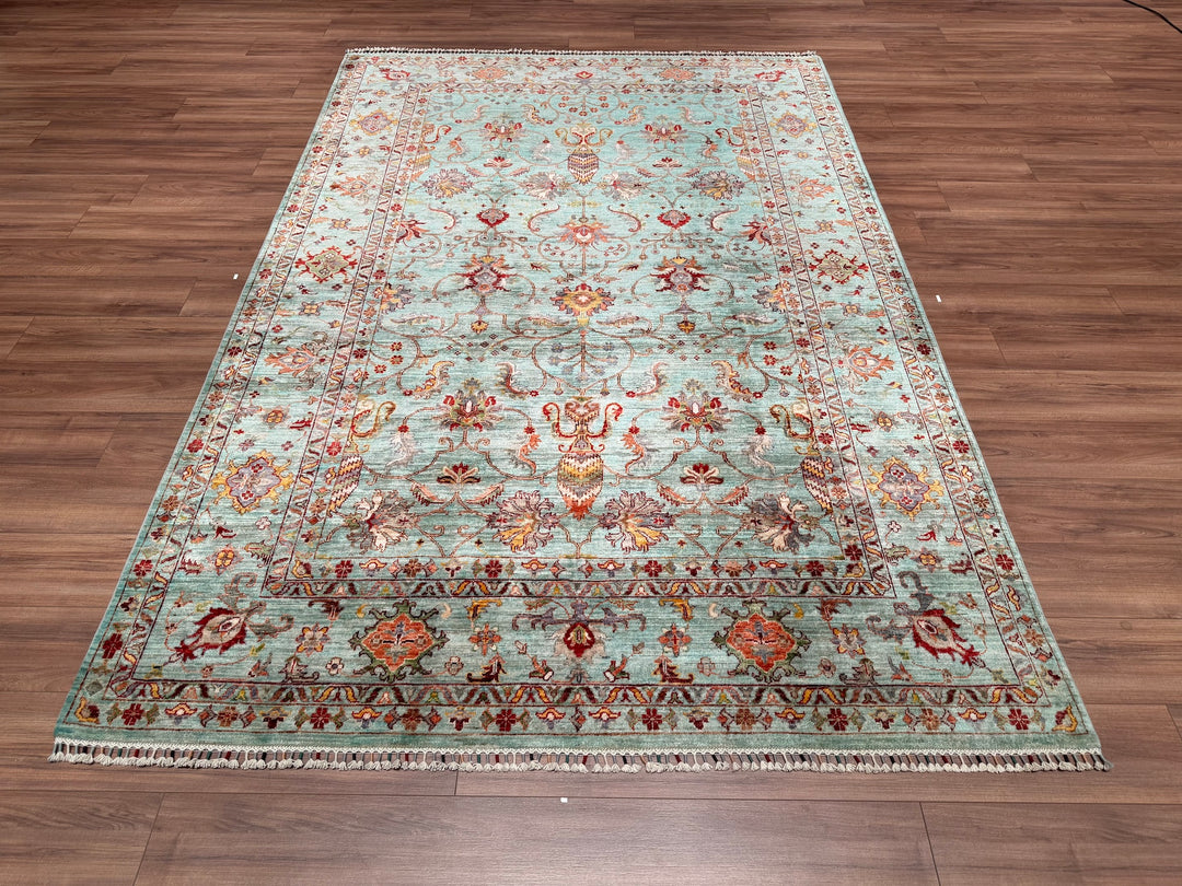 Sultani Binbirgece Orjinal El Dokuması Turkuaz Kök Boya Yün Halı 202x300 6.06 Metrekare - 7x10 ft