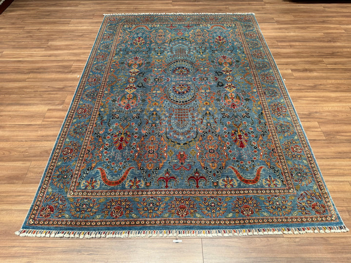 Sultani Binbirgece Orjinal El Dokuması Mavi Kök Boya Yün Halı 206x293 6.04 Metrekare - 6x10 ft