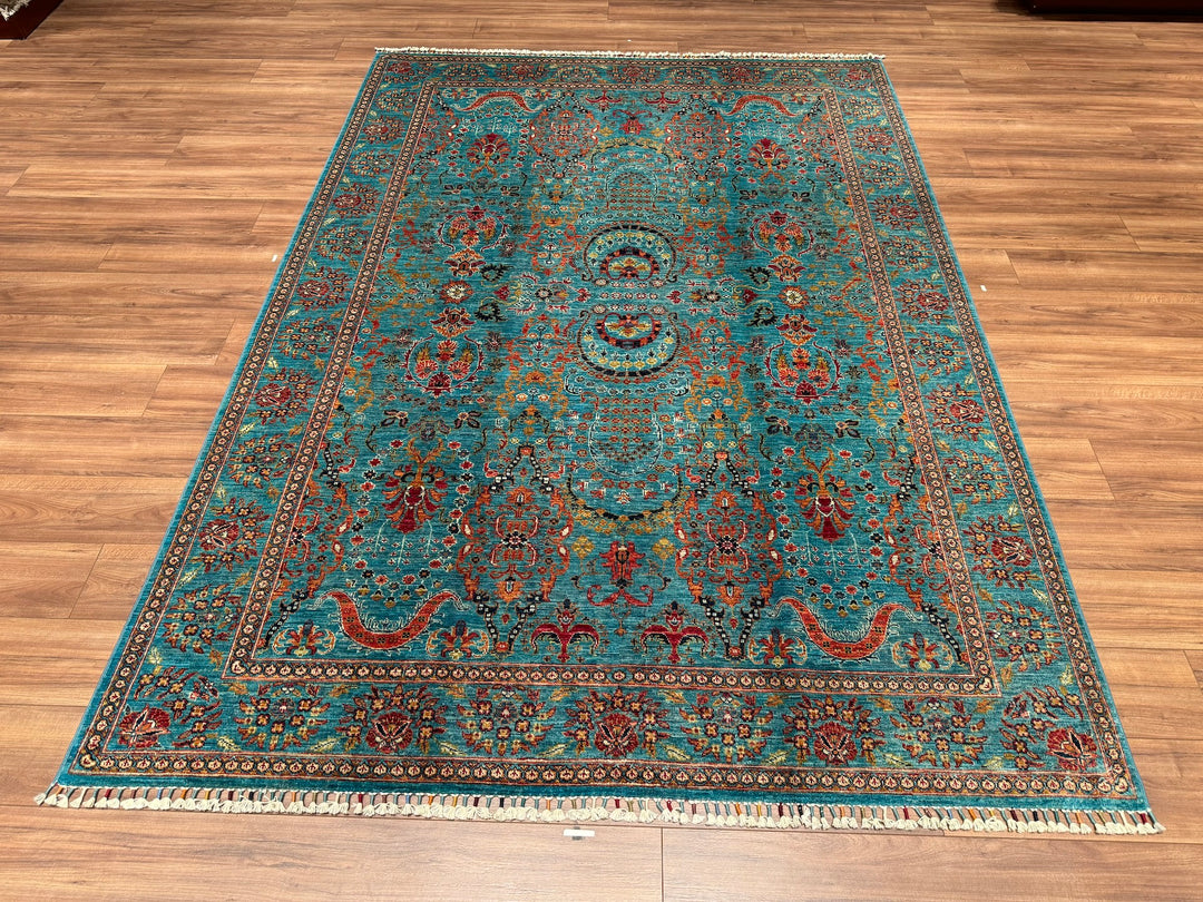 Sultani Binbirgece Original Hand Woven Turquoise Vegetable Dyed Wool Carpet 204x288 5.88 Square Meters - 7x10 ft