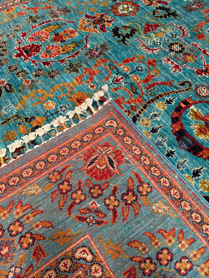 Sultani Binbirgece Original Hand Woven Turquoise Vegetable Dyed Wool Carpet 204x288 5.88 Square Meters - 7x10 ft