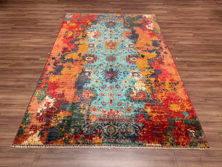 K.Mamluk Original Hand Woven Multi Vegetable Dyed Wool Carpet 202x300 6.06 Square Meters - 7x10 ft