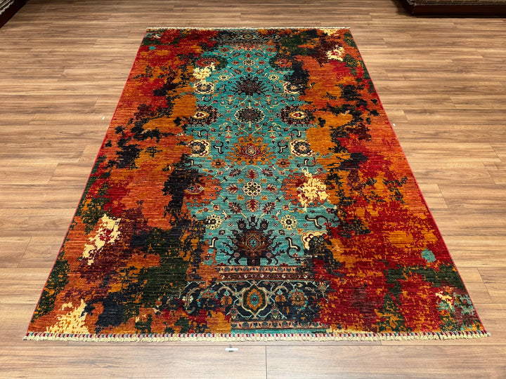 K.Mamluk Original Hand Woven Multi Vegetable Dyed Wool Carpet 202x300 6.06 Square Meters - 7x10 ft