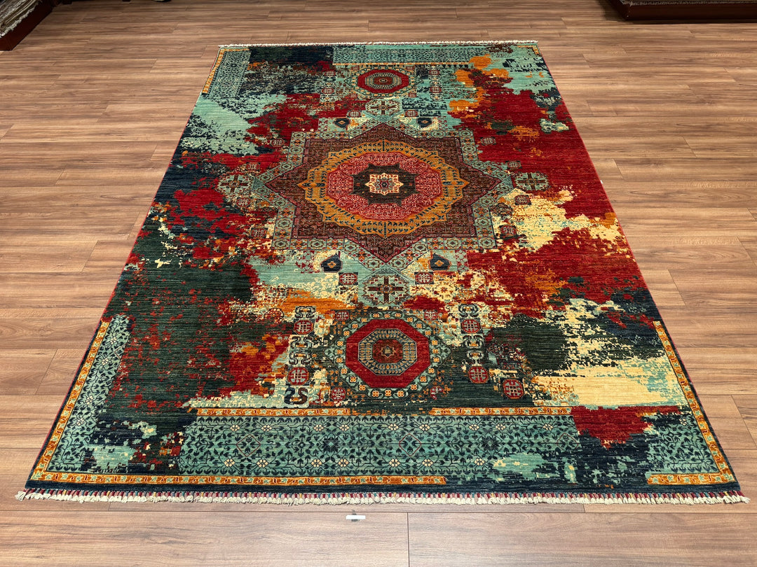 K.Mamluk Original Hand Woven Multi Vegetable Dyed Wool Carpet 212x299 6.34 Square Meters - 7x10 ft