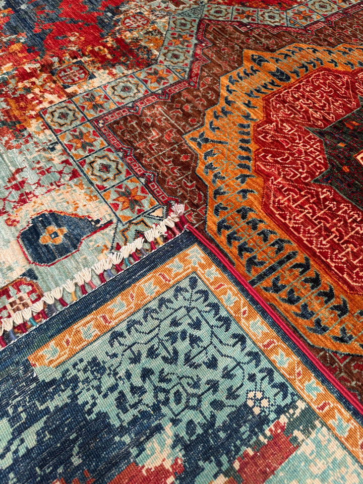 K.Mamluk Original Hand Woven Multi Vegetable Dyed Wool Carpet 212x299 6.34 Square Meters - 7x10 ft