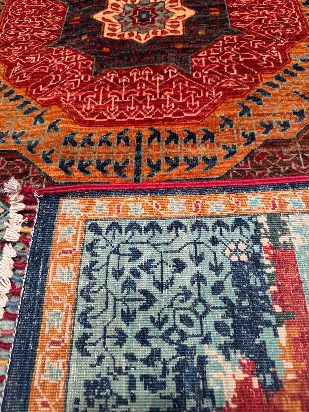 K.Mamluk Original Hand Woven Multi Vegetable Dyed Wool Carpet 212x299 6.34 Square Meters - 7x10 ft