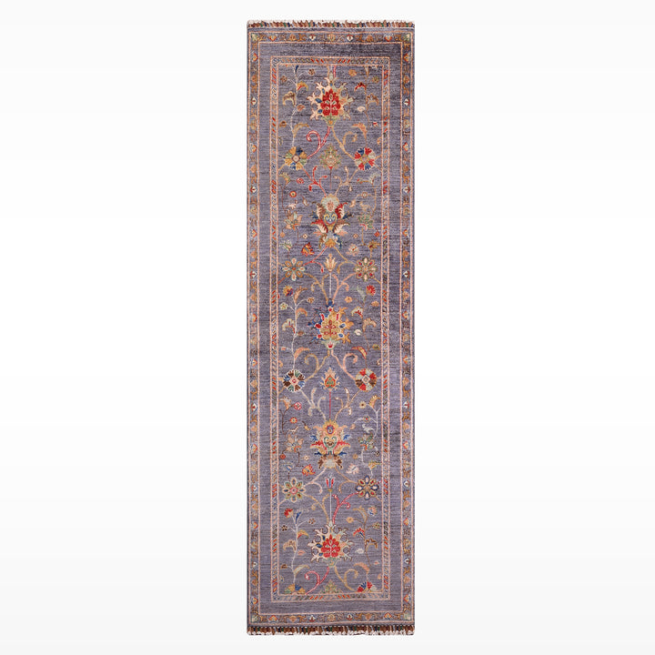 Sultani One Thousand and One Nights Runner Rug, Original Handwoven Grey Natural Dye Wool Carpet, 0.79x247 cm (1.95 square meters) - 3x7 ft 