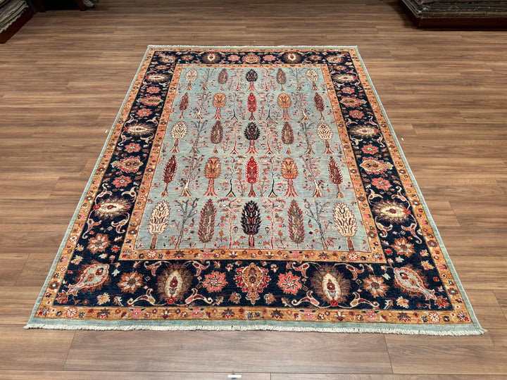 Tree Patterned Uşak Original Hand Woven Gray Vegetable Dyed Wool Carpet 206x276 5.69 Square Meters - 7x10 ft