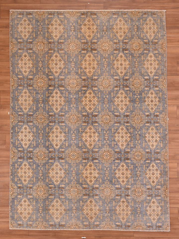 Uşak Original Hand Woven Gray Cream Vegetable Dyed Wool Carpet 209x289 6.04 Square Meters - 7x10 ft