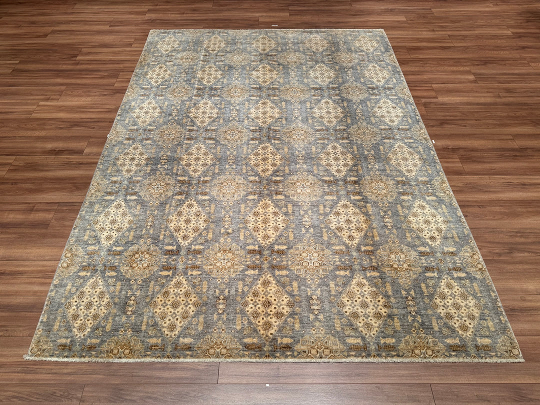 Uşak Original Hand Woven Gray Cream Vegetable Dyed Wool Carpet 209x289 6.04 Square Meters - 7x10 ft