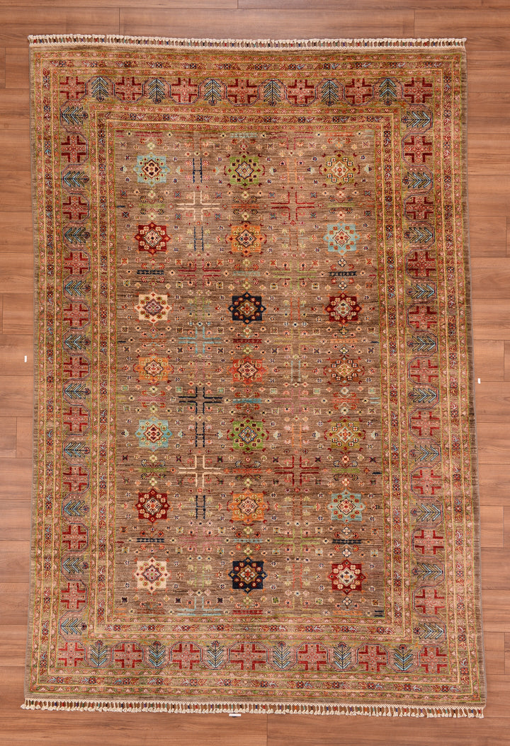 Veziri Bilcik Original Hand Woven Beige Vegetable Dyed Wool Carpet 206x303 6.24 Square Meters - 7x10 ft