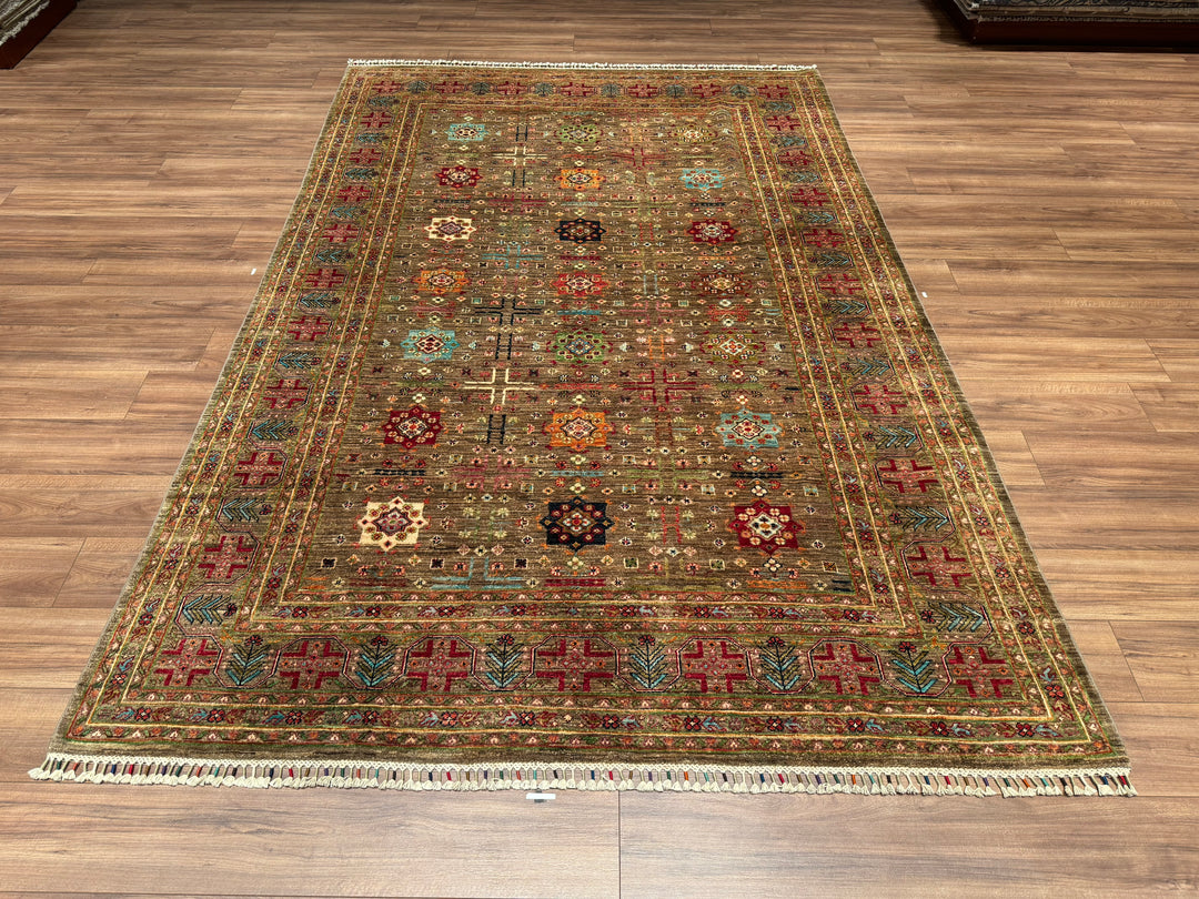 Veziri Bilcik Original Hand Woven Beige Vegetable Dyed Wool Carpet 206x303 6.24 Square Meters - 7x10 ft