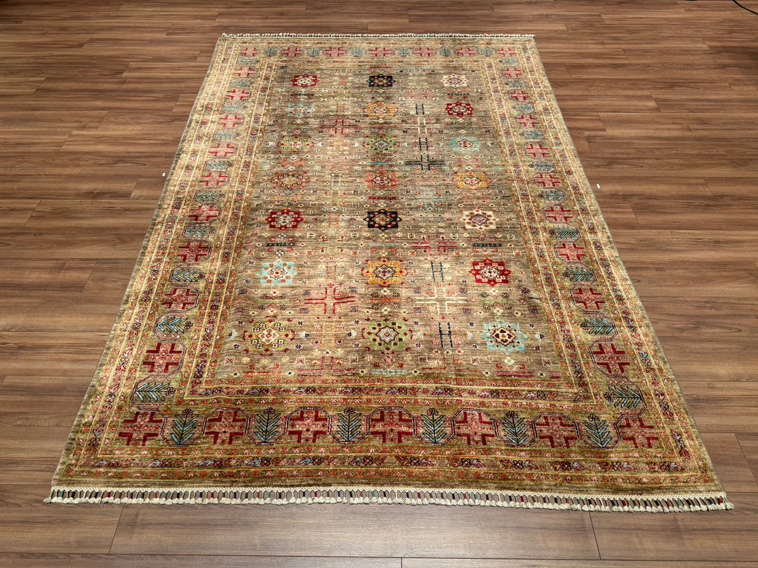 Veziri Bilcik Original Hand Woven Beige Vegetable Dyed Wool Carpet 206x303 6.24 Square Meters - 7x10 ft