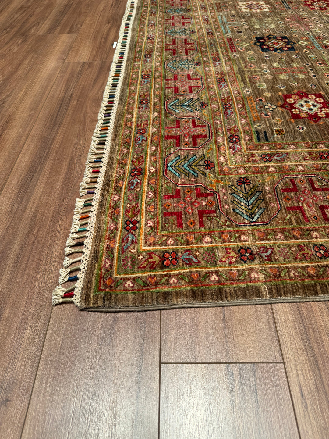 Veziri Bilcik Original Hand Woven Beige Vegetable Dyed Wool Carpet 206x303 6.24 Square Meters - 7x10 ft