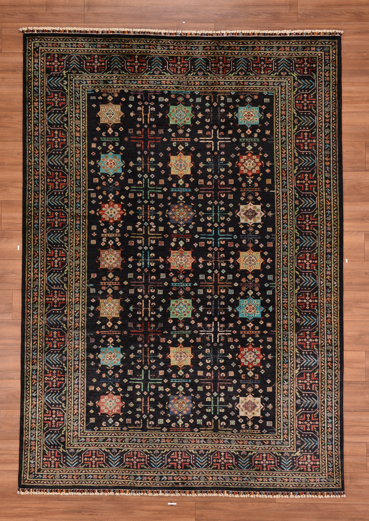 Veziri Bilcik Original Hand Woven Black Vegetable Dyed Wool Carpet 206x293 6.04 Square Meters - 7x10 ft