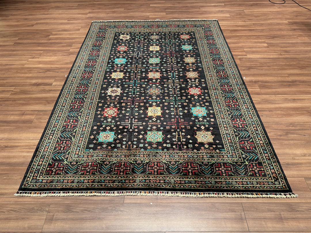 Veziri Bilcik Original Hand Woven Black Vegetable Dyed Wool Carpet 206x293 6.04 Square Meters - 7x10 ft