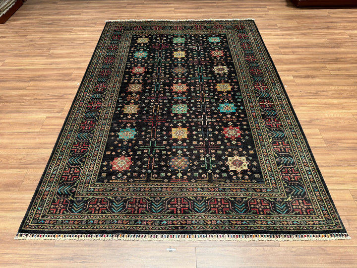 Veziri Bilcik Original Hand Woven Black Vegetable Dyed Wool Carpet 206x293 6.04 Square Meters - 7x10 ft