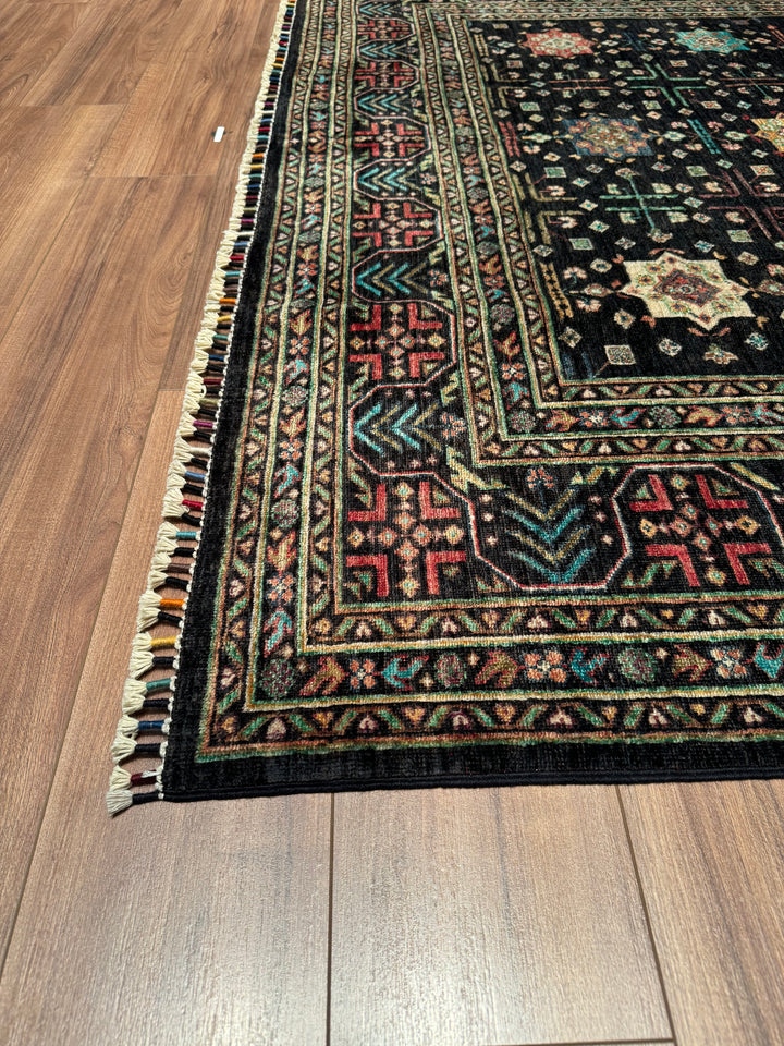 Veziri Bilcik Original Hand Woven Black Vegetable Dyed Wool Carpet 206x293 6.04 Square Meters - 7x10 ft