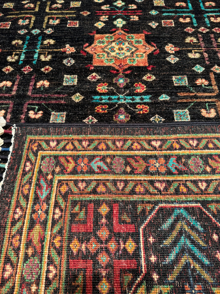 Veziri Bilcik Original Hand Woven Black Vegetable Dyed Wool Carpet 206x293 6.04 Square Meters - 7x10 ft