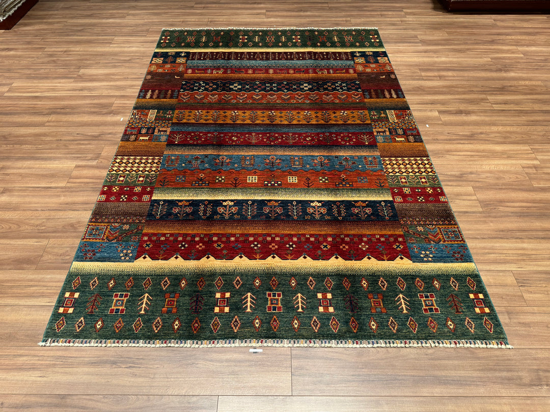 Khorjin Original Hand Woven Green Vegetable Dyed Wool Carpet 200x296 5.92 Square Meters - 7x10 ft