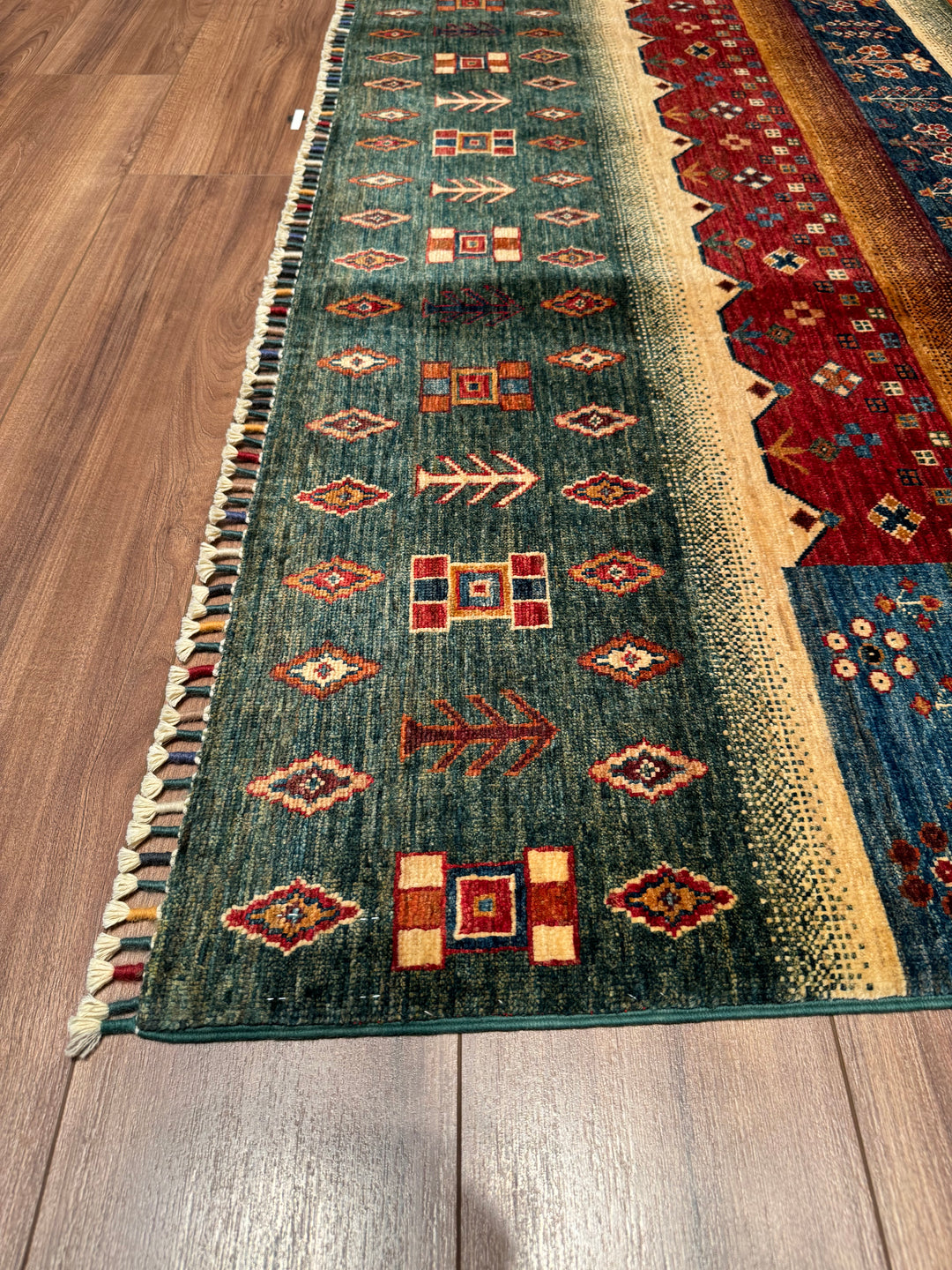 Khorjin Original Hand Woven Green Vegetable Dyed Wool Carpet 200x296 5.92 Square Meters - 7x10 ft