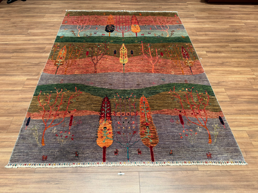 Sultani Tree Patterned Original Hand Woven Multi Vegetable Dyed Wool Carpet 208x289 6.01 Square Meters - 7x10 ft