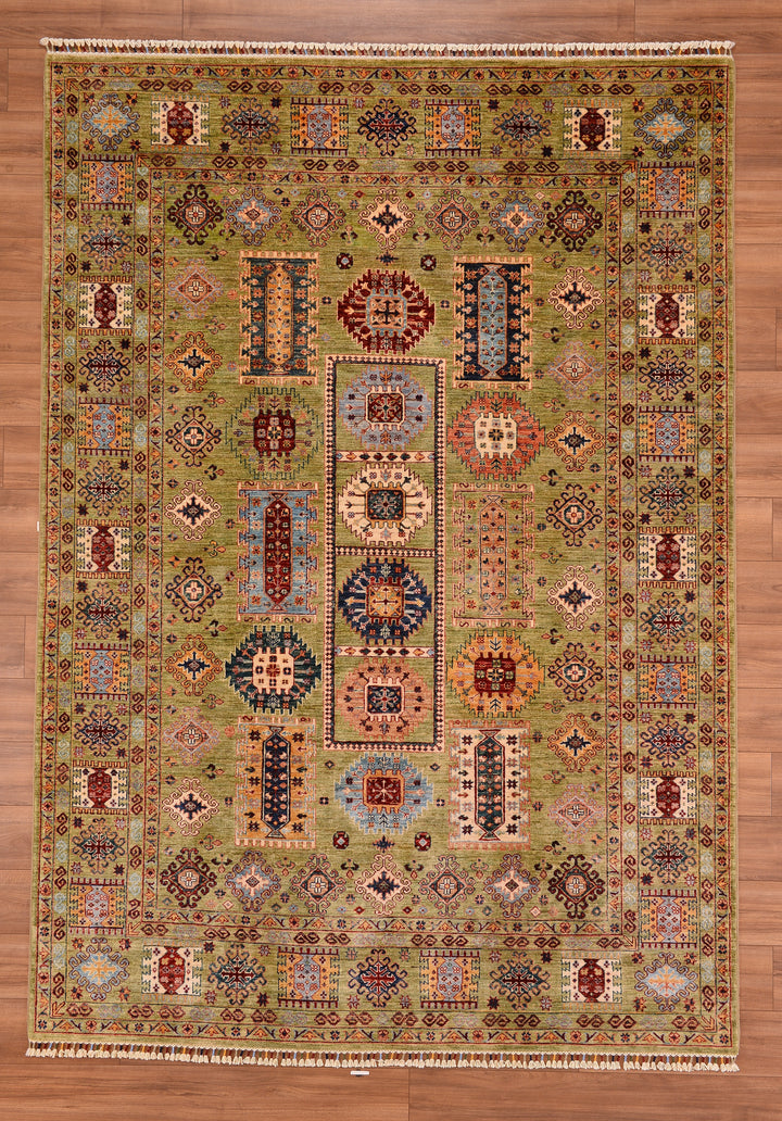 Veziri Original Hand Woven Green Vegetable Dyed Wool Carpet 211x300 6.33 Square Meters - 7x10 ft