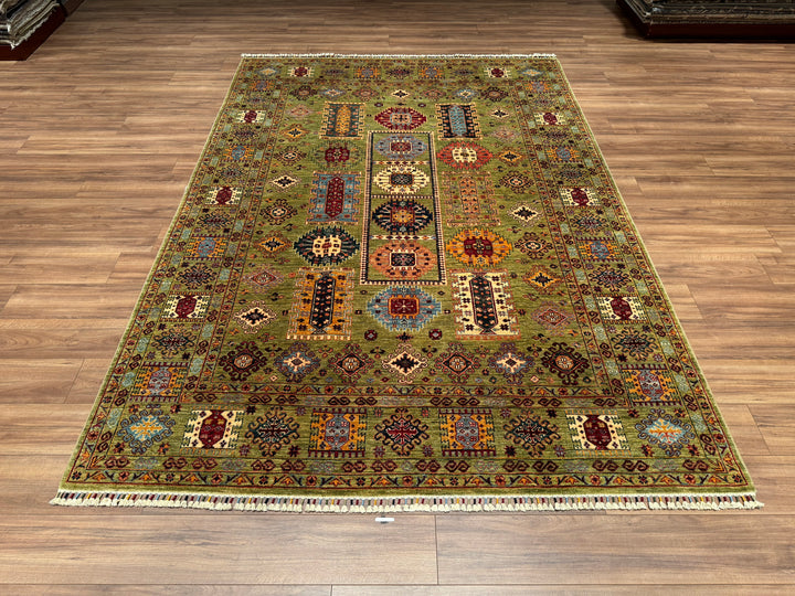 Veziri Original Hand Woven Green Vegetable Dyed Wool Carpet 211x300 6.33 Square Meters - 7x10 ft