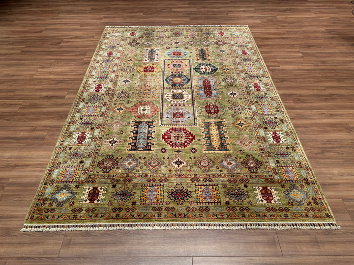 Veziri Original Hand Woven Green Vegetable Dyed Wool Carpet 211x300 6.33 Square Meters - 7x10 ft