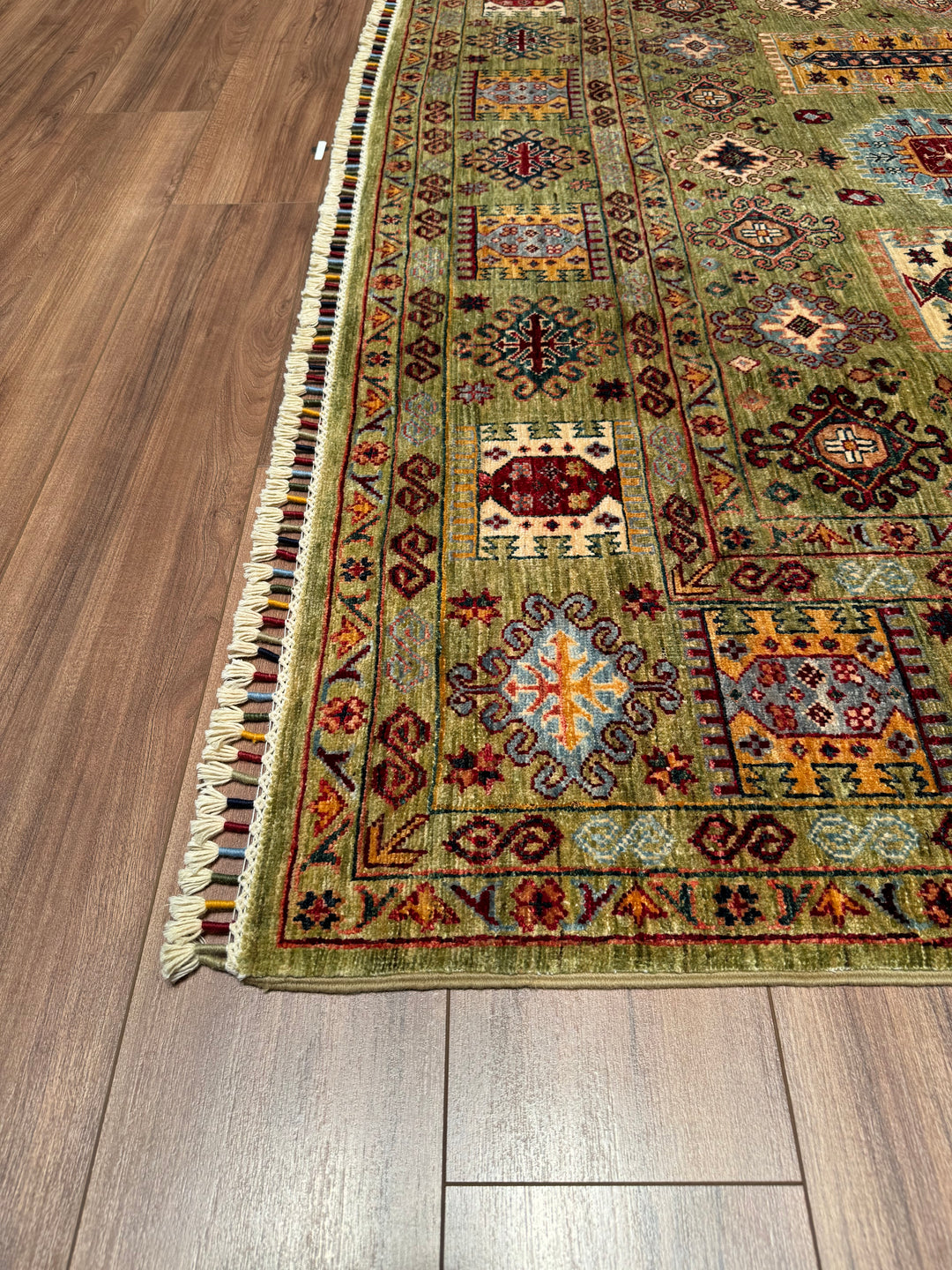 Veziri Original Hand Woven Green Vegetable Dyed Wool Carpet 211x300 6.33 Square Meters - 7x10 ft