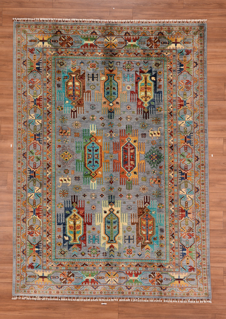 Veziri Original Hand Woven Gray Vegetable Dyed Wool Carpet 205x288 5.90 Square Meters - 6x9 ft