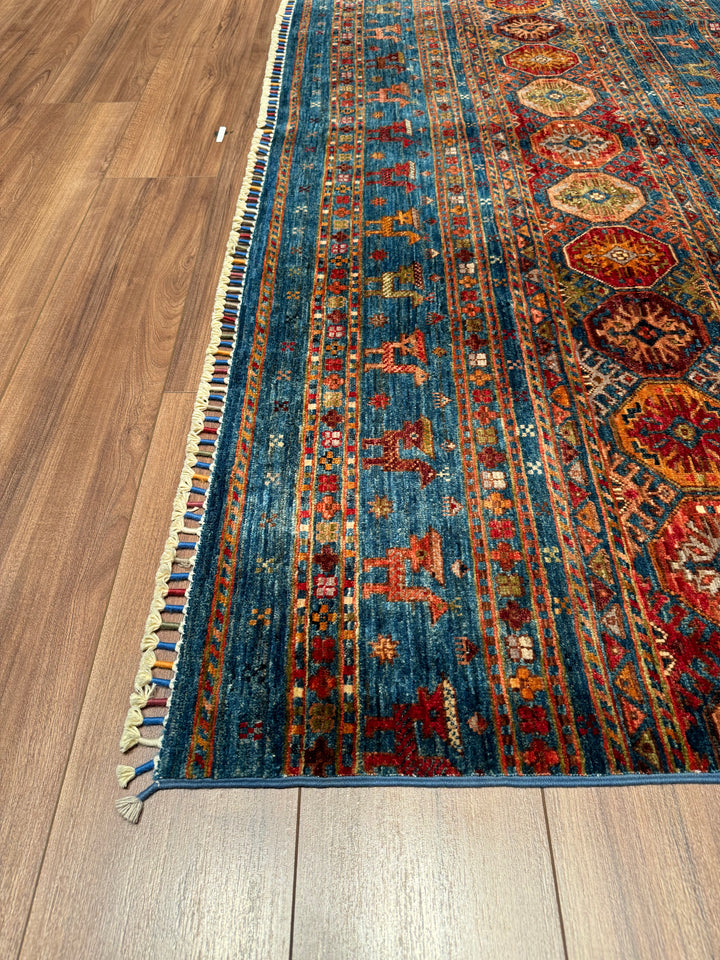 Khorjin Original Hand Woven Blue Vegetable Dyed Wool Carpet 206x284 5.85 Square Meters - 6x9 ft