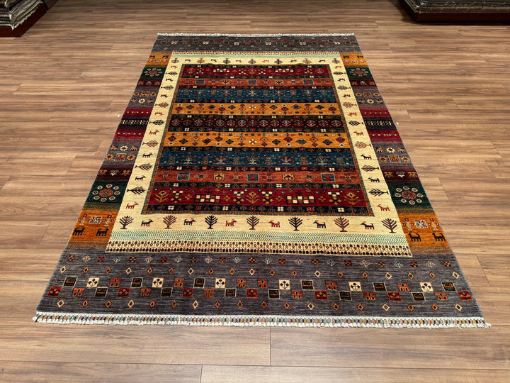 Khorjin Orjinal El Dokuması Gri Kök Boya Yün Halı 205x300 6.15 Metrekare - 7x10 ft