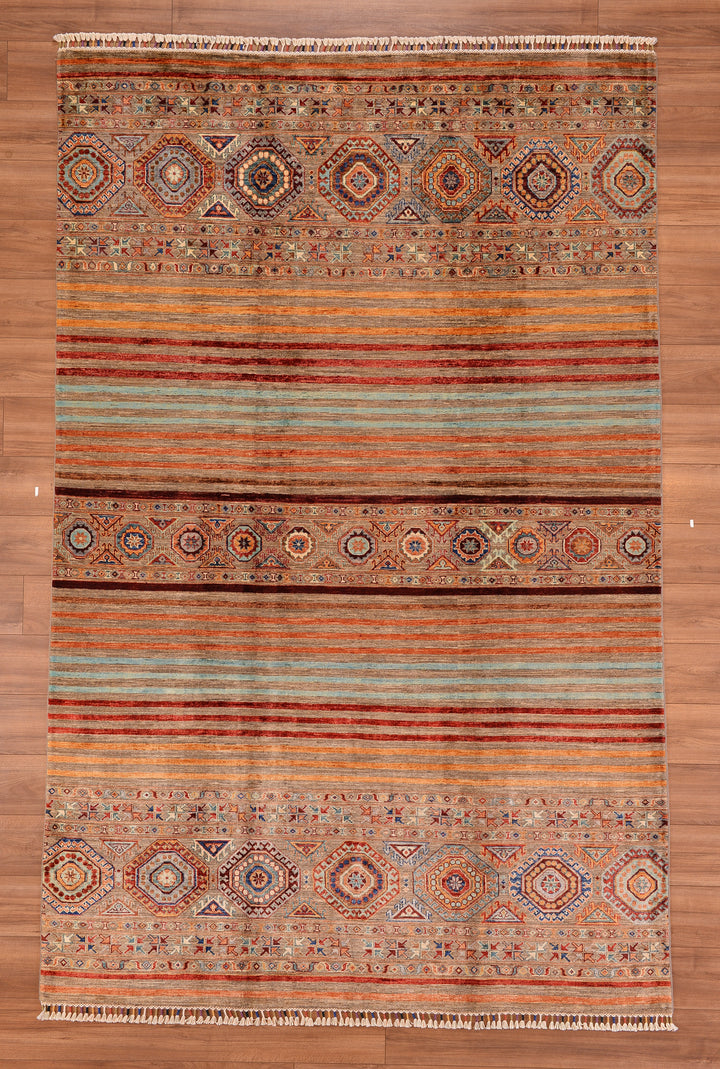 Khorjin Original Hand Woven Beige Vegetable Dyed Wool Carpet 197x307 6.05 Square Meters - 7x10 ft