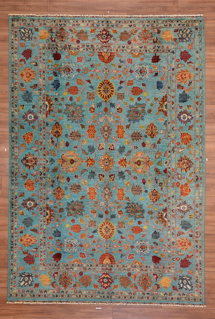 Sultani Binbirgece Original Hand Woven Turquoise Vegetable Dyed Wool Carpet 206x296 6.10 Square Meters - 10x14 ft