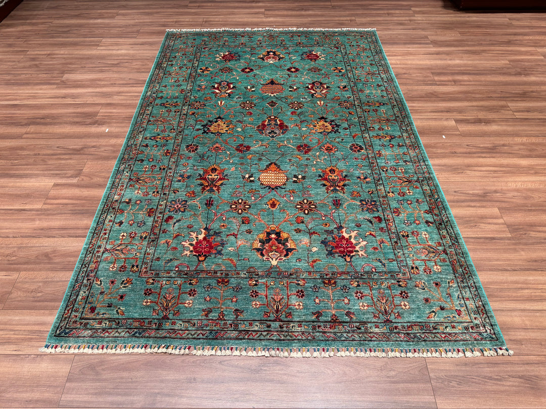 Sultani Binbirgece Original Hand Woven Turquoise Vegetable Dyed Wool Carpet 206x296 6.10 Square Meters - 10x14 ft