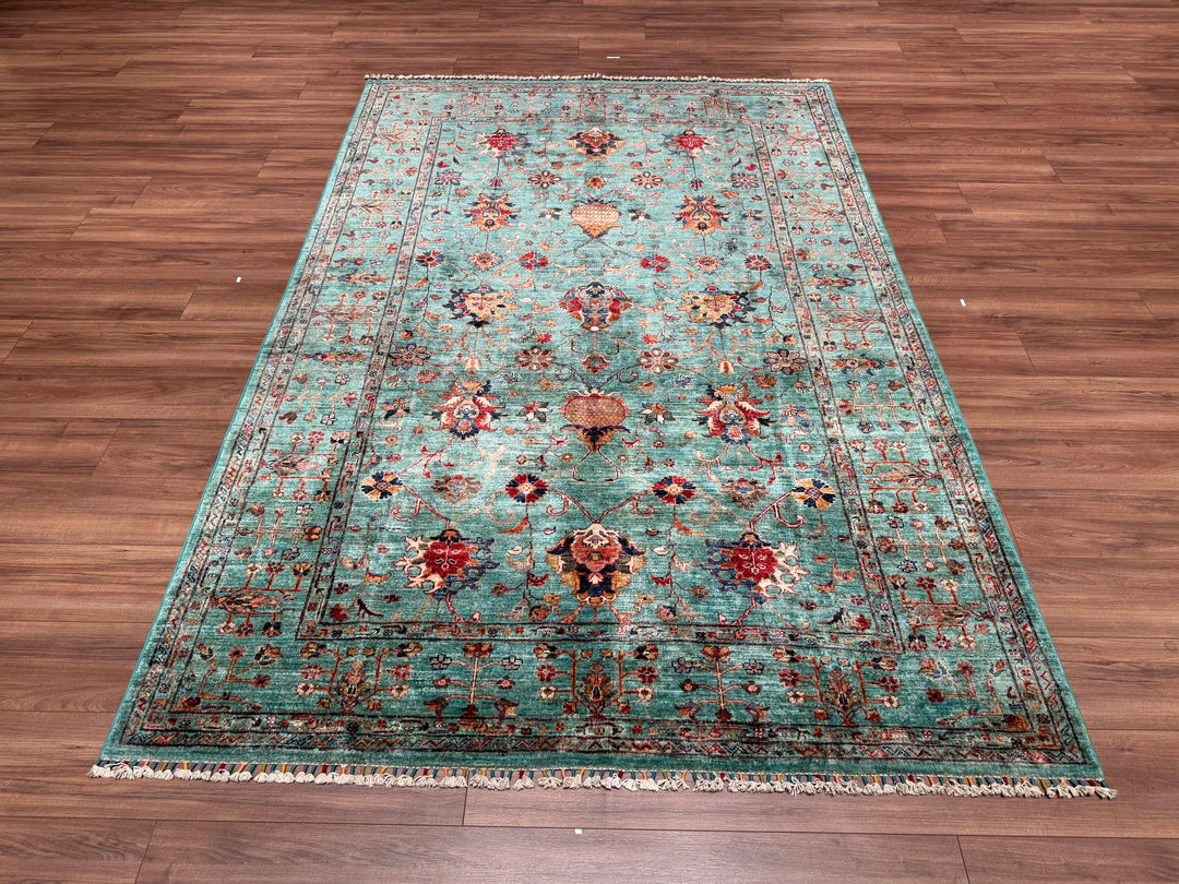 Sultani Binbirgece Original Hand Woven Turquoise Vegetable Dyed Wool Carpet 206x296 6.10 Square Meters - 10x14 ft