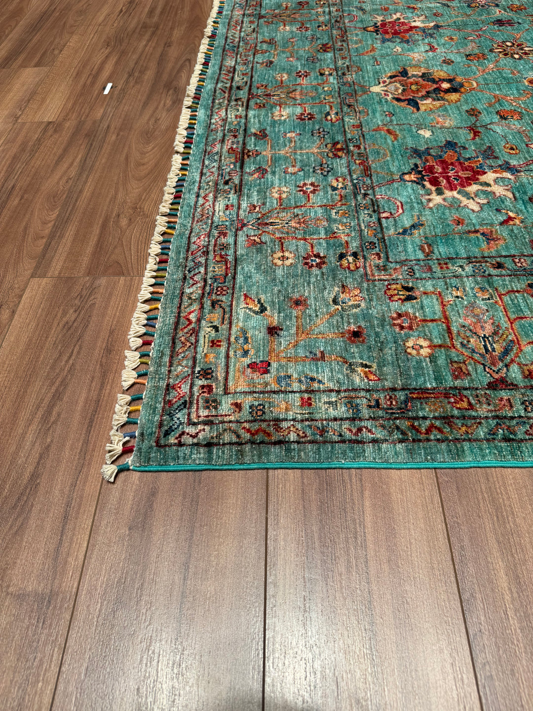 Sultani Binbirgece Original Hand Woven Turquoise Vegetable Dyed Wool Carpet 206x296 6.10 Square Meters - 10x14 ft