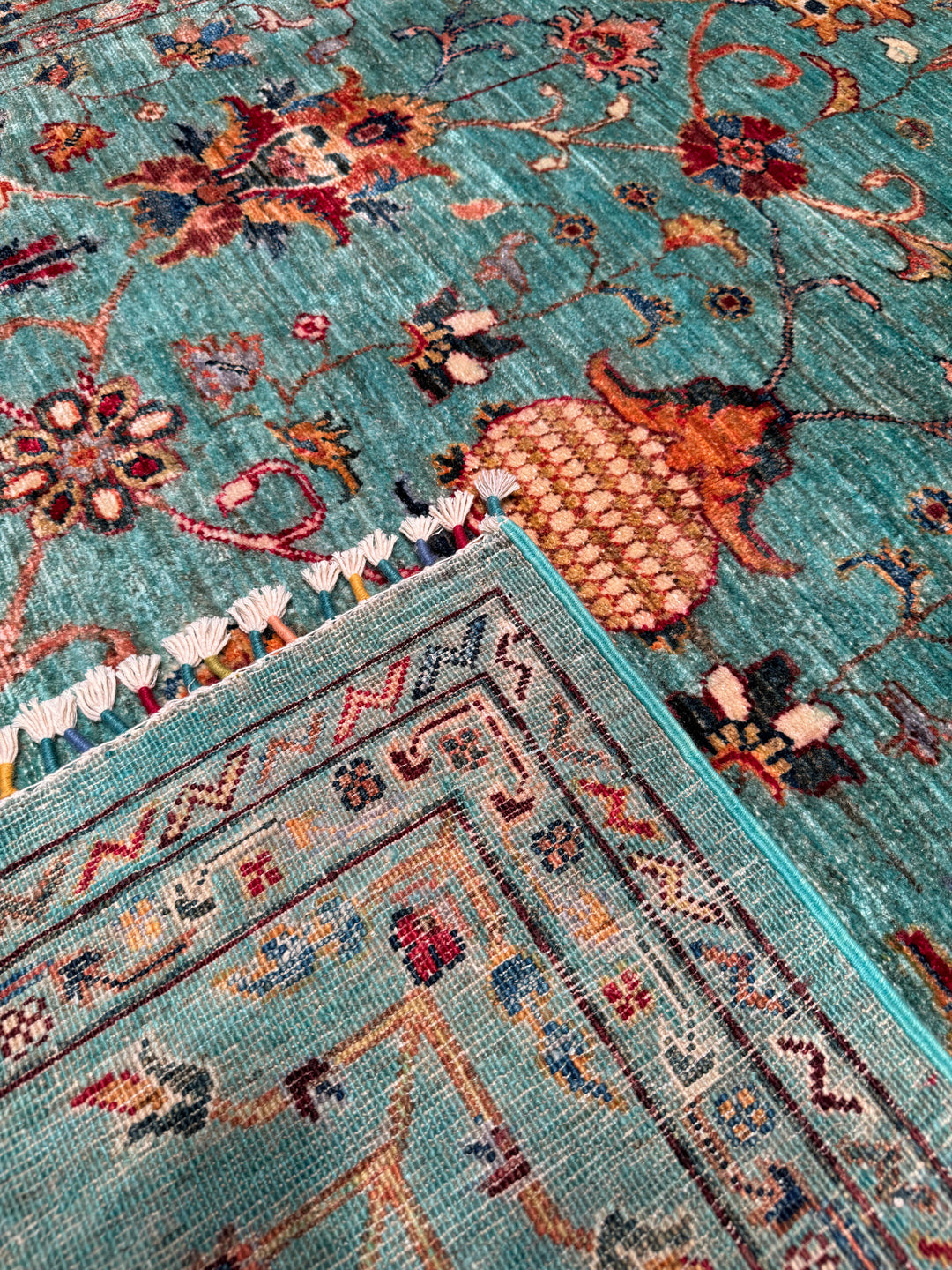 Sultani Binbirgece Original Hand Woven Turquoise Vegetable Dyed Wool Carpet 206x296 6.10 Square Meters - 10x14 ft