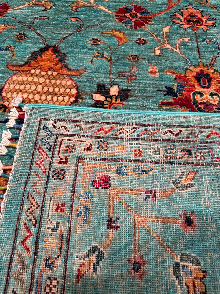 Sultani Binbirgece Original Hand Woven Turquoise Vegetable Dyed Wool Carpet 206x296 6.10 Square Meters - 10x14 ft