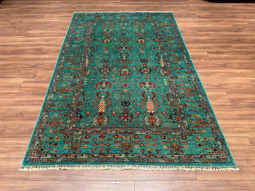 Sultani Binbirgece Orjinal El Dokuması Turkuaz Kök Boya Yün Halı 182x278 5.06 Metrekare - 6x9 ft