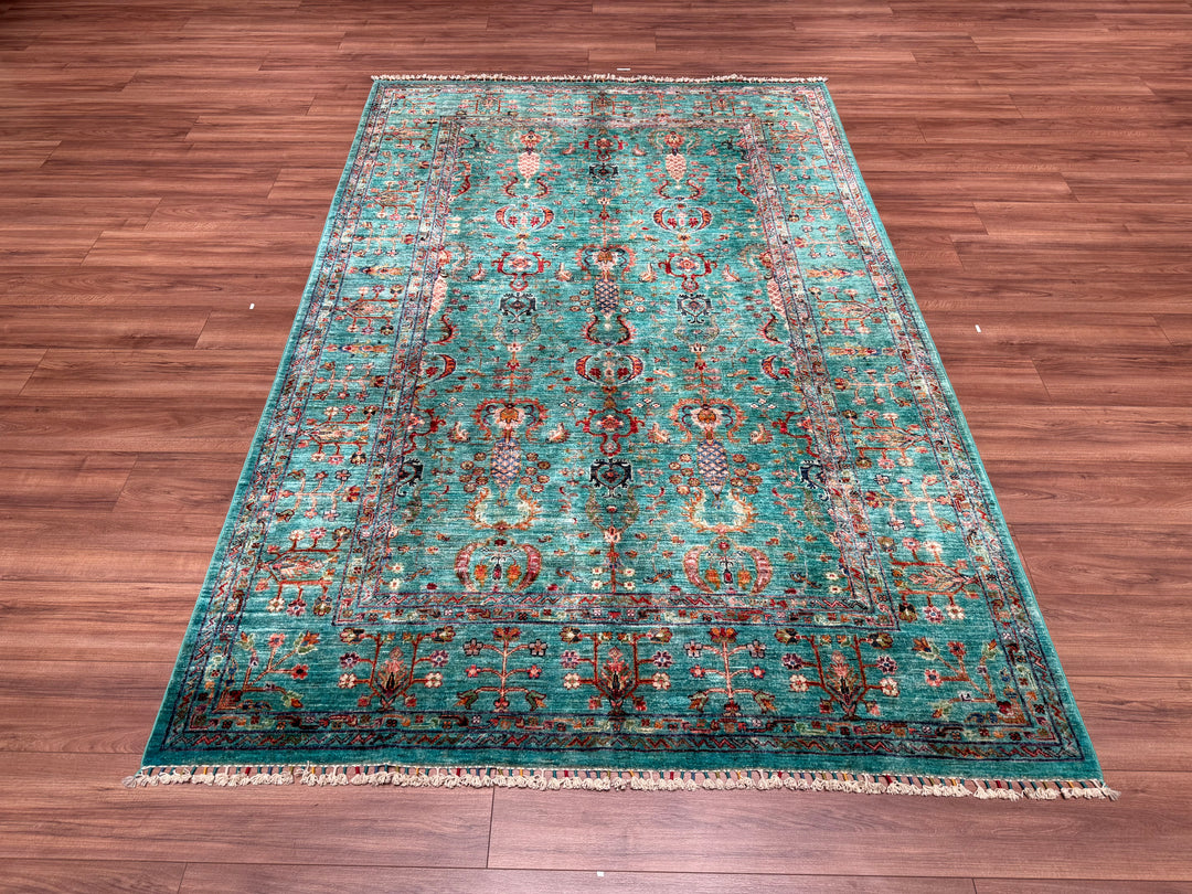 Sultani Binbirgece Orjinal El Dokuması Turkuaz Kök Boya Yün Halı 182x278 5.06 Metrekare - 6x9 ft