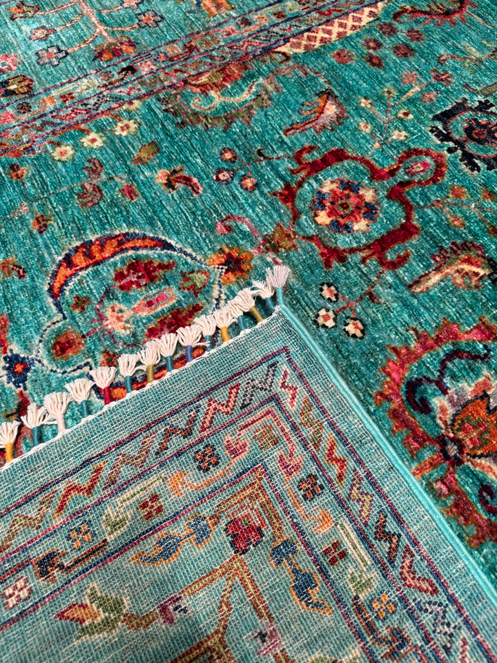 Sultani Binbirgece Original Hand Woven Turquoise Vegetable Dyed Wool Carpet 182x278 5.06 Square Meters - 6x9 ft