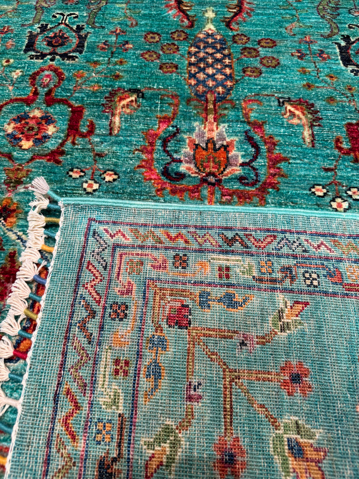 Sultani Binbirgece Original Hand Woven Turquoise Vegetable Dyed Wool Carpet 182x278 5.06 Square Meters - 6x9 ft