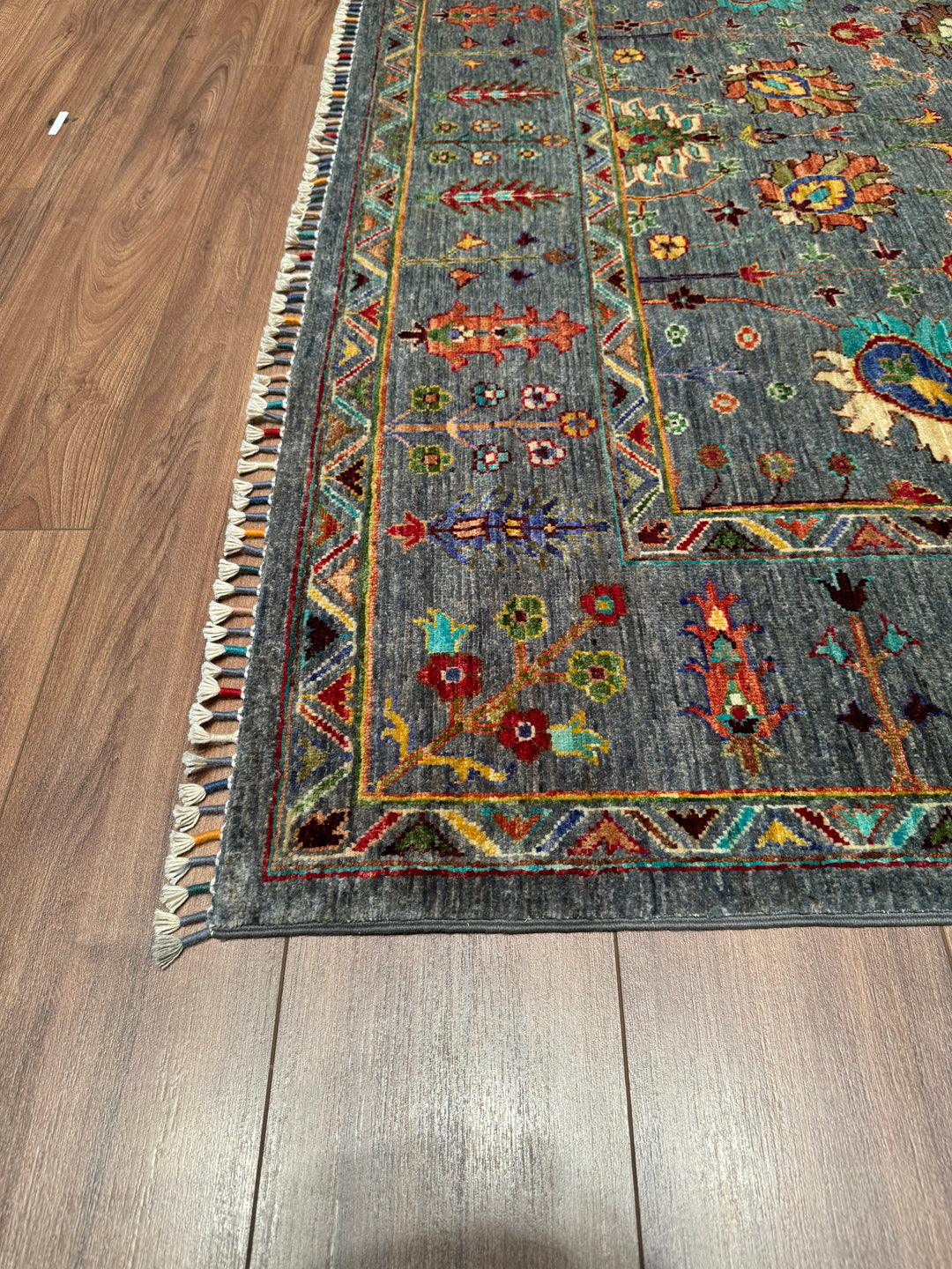 Sultani Floral Original Hand Woven Gray Vegetable Dyed Wool Carpet 177x264 4.67 Square Meters - 6x9 ft