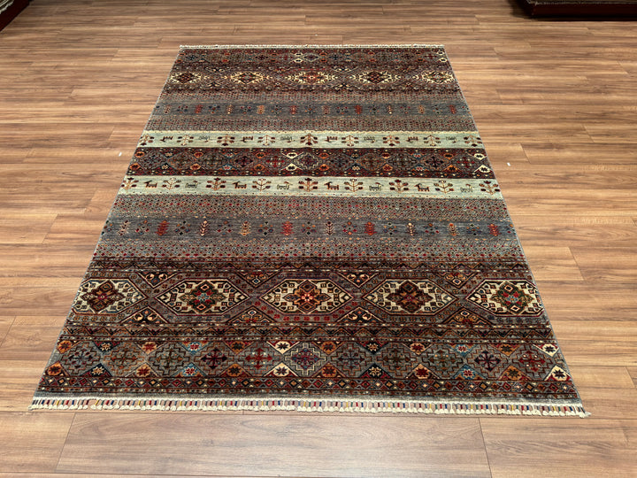 Khorjin Orjinal El Dokuması Gri Kök Boya Yün Halı 194x263 5.10 Metrekare - 6x9 ft