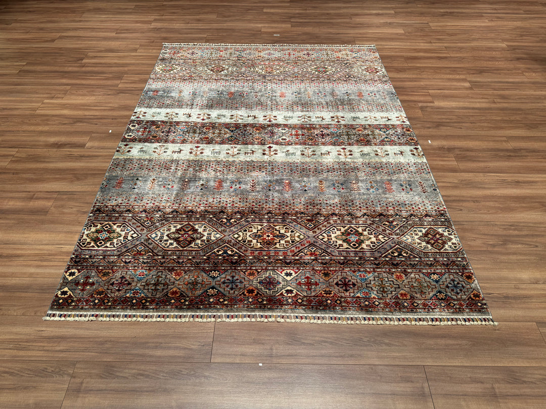 Khorjin Orjinal El Dokuması Gri Kök Boya Yün Halı 194x263 5.10 Metrekare - 6x9 ft