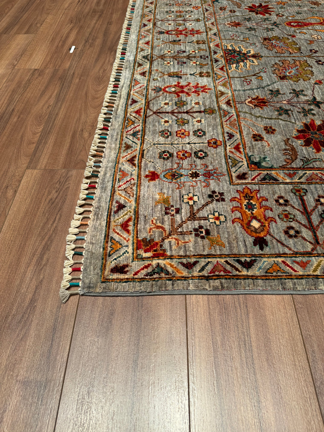 Sultani Floral Original Hand Woven Gray Vegetable Dyed Wool Carpet 180x261 4.70 Square Meters - 6x9 ft